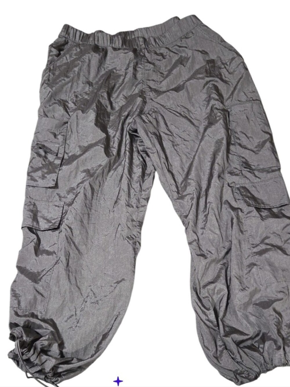 Nwot Xl Nylon Type Shiny  Lightweight Cargo Track Pants - Gray